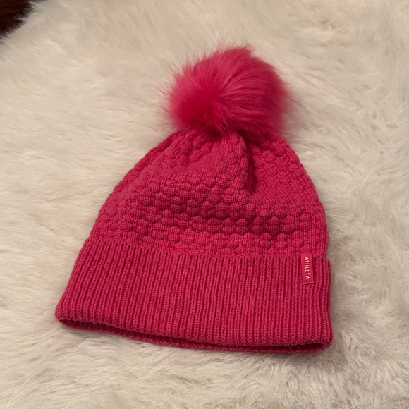 Athleta Accessories - Athleta Cozy Vibrant Pink Knit Beanie with Pom-Pom Size OS pre-owned.